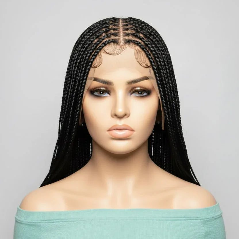 Human Hair Braided Wigs. 35” Knotless Box Braids. Full Lace Baby Hair - EC Braided Wigs