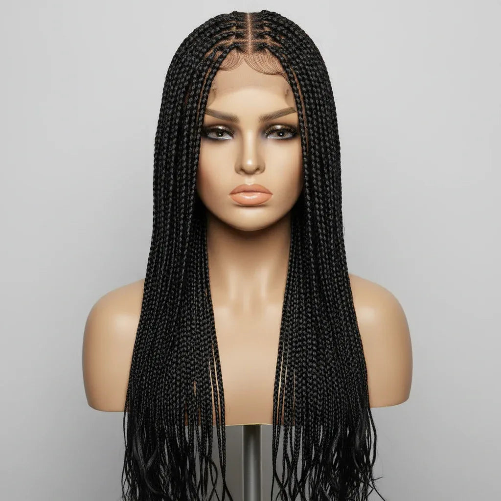 Human Hair Braided Wigs. 35” Knotless Box Braids. Full Lace Baby Hair - EC Braided Wigs
