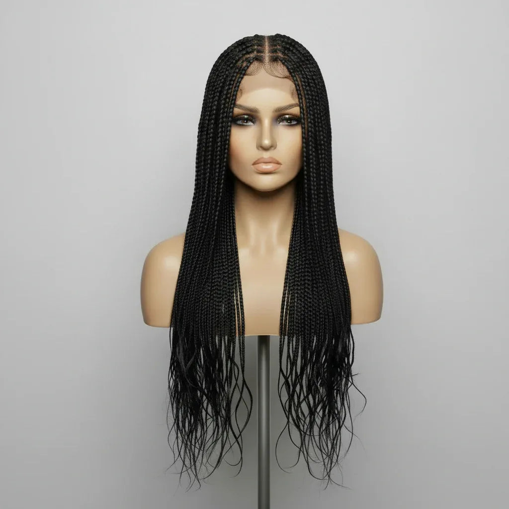 Human Hair Braided Wigs. 35” Knotless Box Braids. Full Lace Baby Hair - EC Braided Wigs