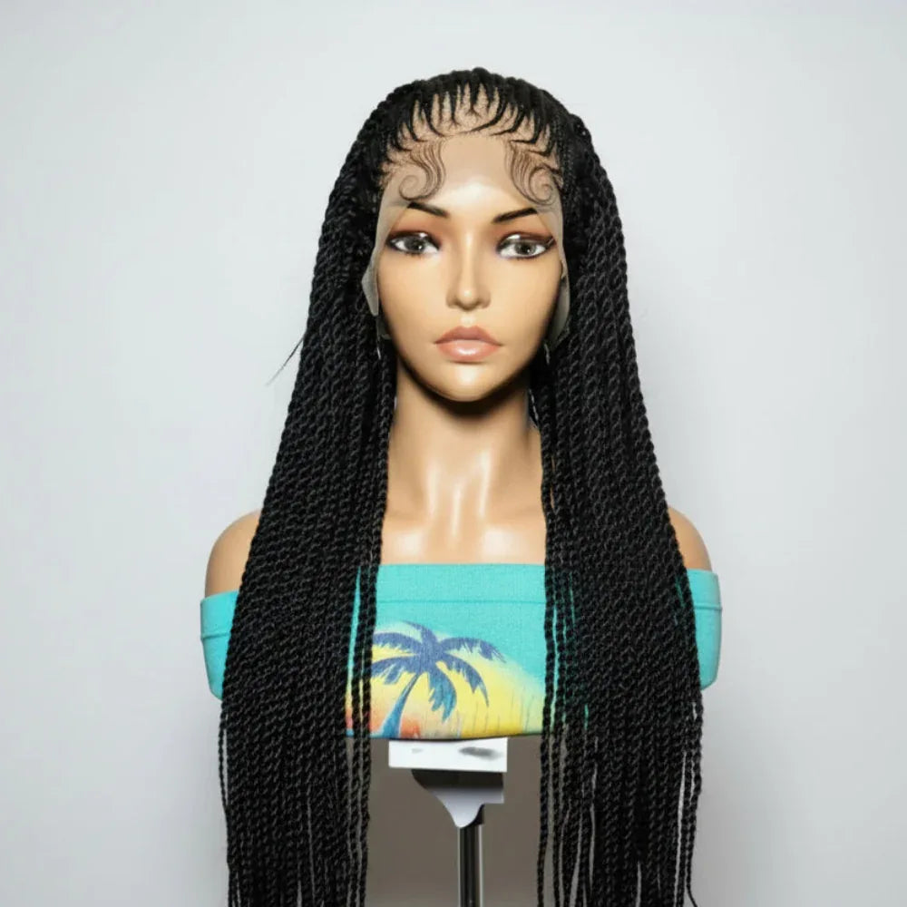 Black Braided Wig. Cornrow with Individual Braids. Full Lace With Baby Hair. 42ins - EC Braided Wigs