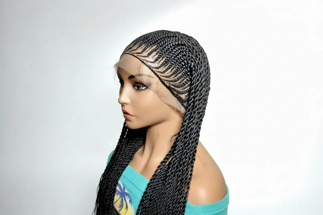 Black Braided Wig. Cornrow with Individual Braids. Full Lace With Baby Hair. 42ins - EC Braided Wigs