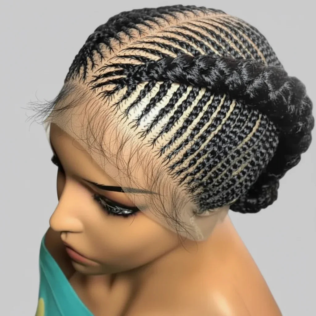 Braided Bun Wig. Full Lace with Baby Hair. Black Ghana Braids - EC Braided Wigs