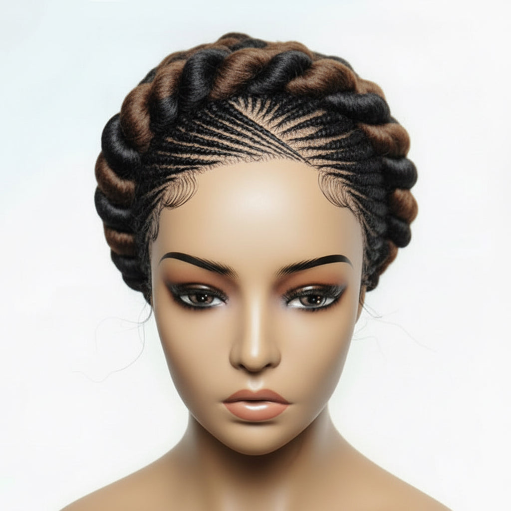 Jumbo Twist Braids. Puff Knots Cornrow Braided Wig Full Lace with Baby Hair
