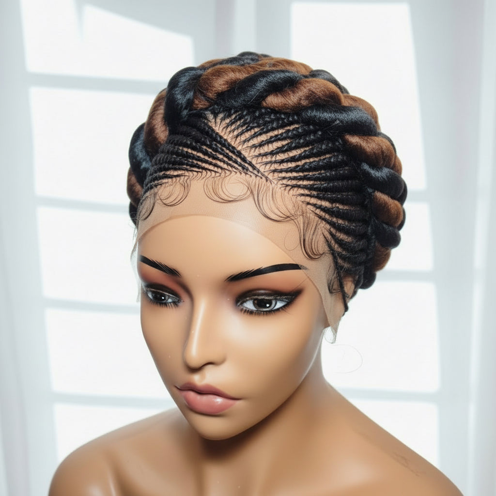 Jumbo Twist Braids. Puff Knots Cornrow Braided Wig Full Lace with Baby Hair
