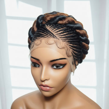 Jumbo Twist Braids. Puff Knots Cornrow Braided Wig Full Lace with Baby Hair