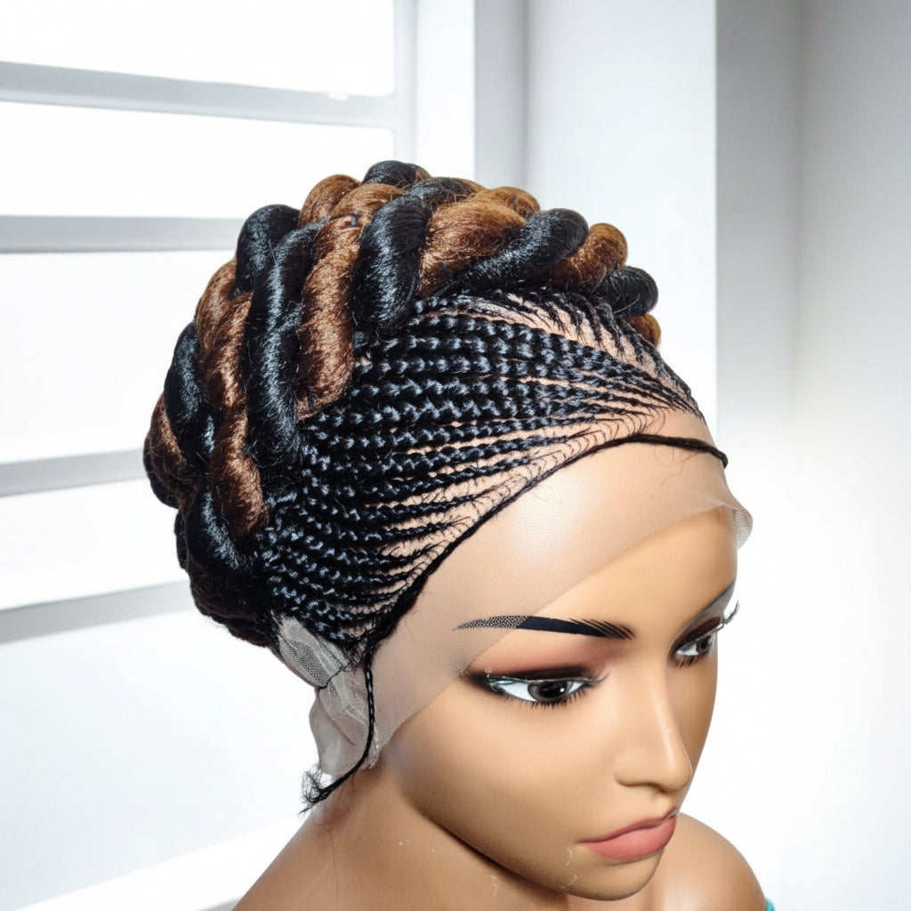 Jumbo Twist Braids. Puff Knots Cornrow Braided Wig Full Lace with Baby Hair