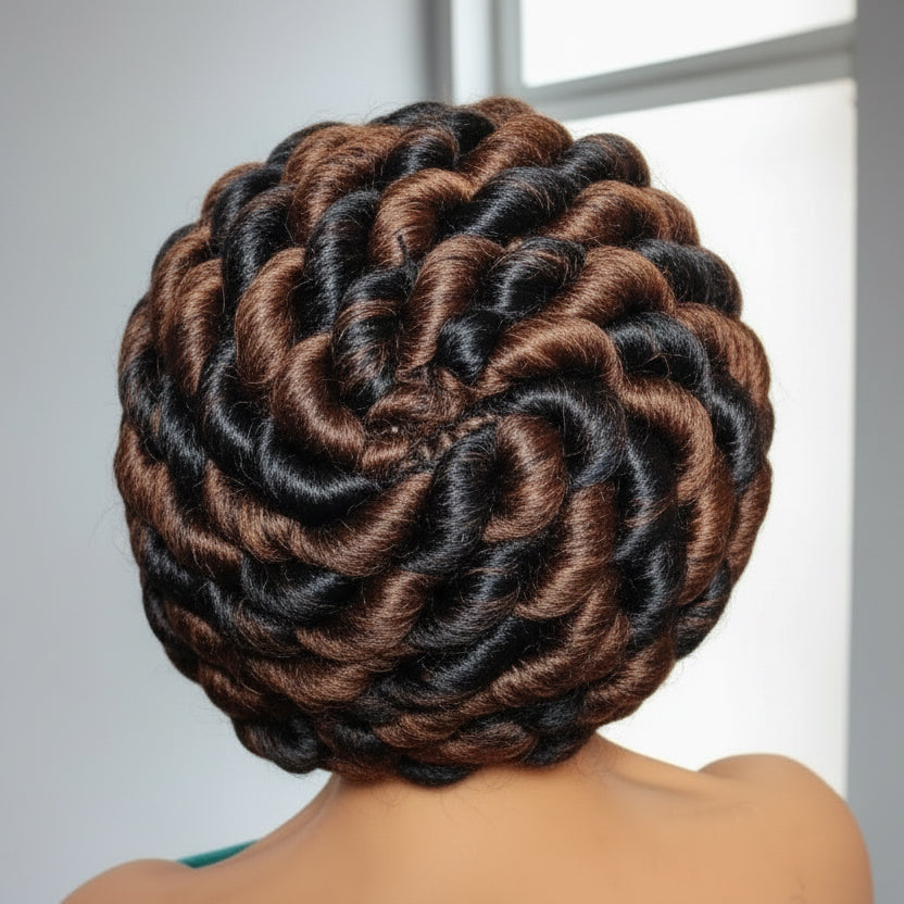 Jumbo Twist Braids. Puff Knots Cornrow Braided Wig Full Lace with Baby Hair
