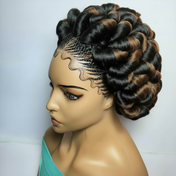 Braided Wig. Jumbo Twist Braids Puff Knots. Full Lace with Baby Hair. Bun Braid