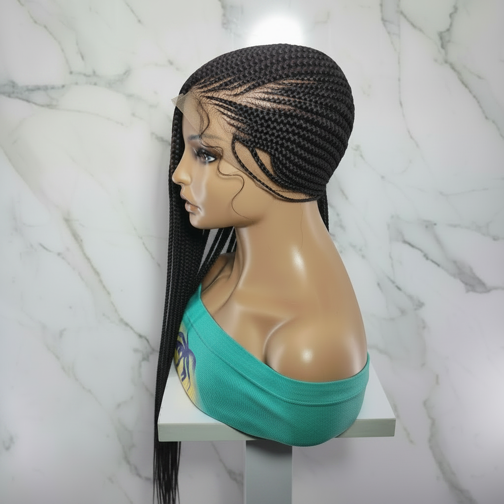 Handmade Side Lemonade Braids Braided Wig – Full Lace with Baby Hair