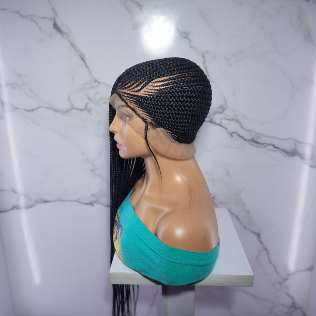 Handmade Side Lemonade Braids Braided Wig – Full Lace with Baby Hair