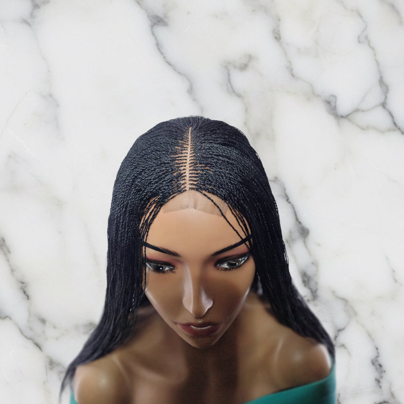 Micro Twist Knotless Braided Wig, Frontal Lace, Feather Tips