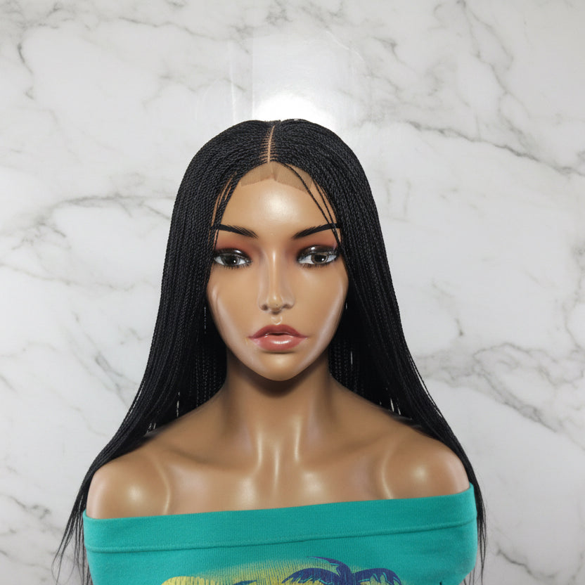 Micro Twist Knotless Braided Wig, Frontal Lace, Feather Tips